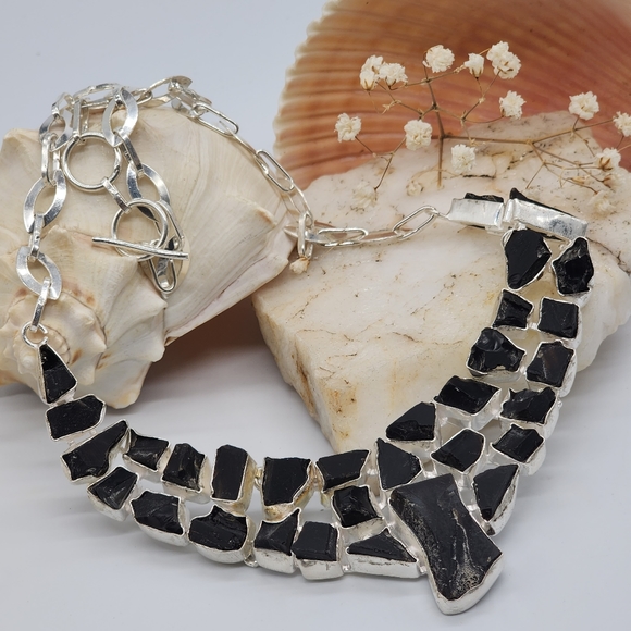 Artisan Silver 925 Handcrafted Necklace Genuine Raw Black Onyx Stone - Picture 5 of 15